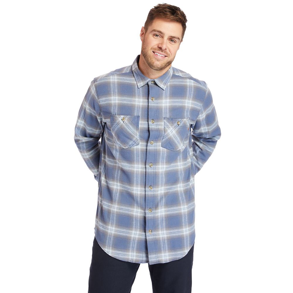 Timberland Mens Shirts PRO® Big & Tall Woodfort Flex Flannel Work - Blue - India UP8952376